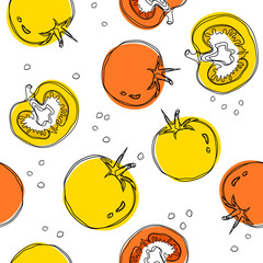 Tomato mix seamless pattern, doodle style for use as wallpaper, wrapping paper, background or backdrop