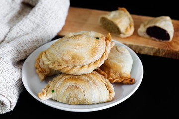 Bakery homemade,Curry puff on white plate.