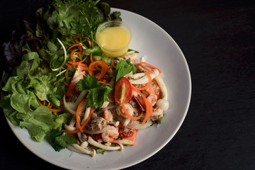 Mixed seafood in white plate