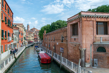 View of a water channel in Venice Italy 