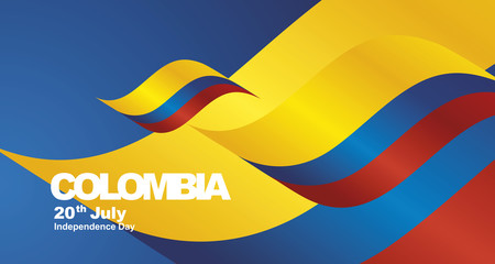 Colombia Independence Day flag ribbon landscape background