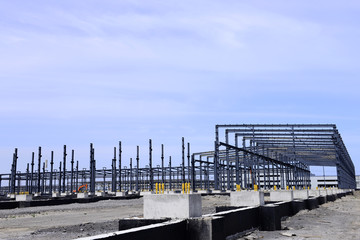 Steel frame construction plant under construction