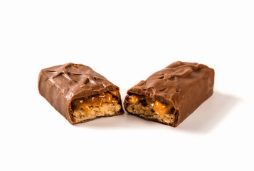 Snickers bar isolated on white background.