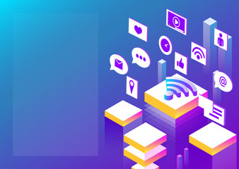 Internet and social media network. Abstract isometric background.