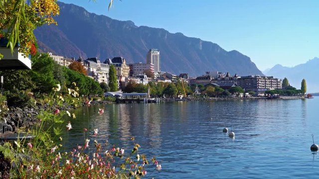 The main embankment of the Lake Geneva, the famous spa town of Montreux, Switzerland