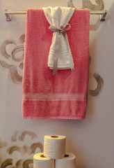 Decorative towels and paper in luxury bathroom