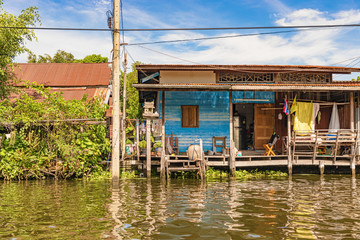 Residential dwellings along the canals in Bangkok, Thailand.