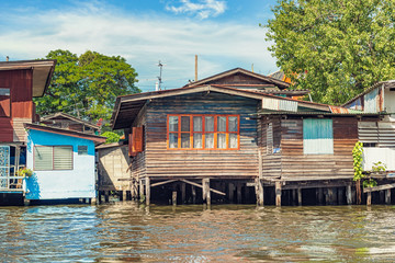 Residential dwellings along the canals in Bangkok, Thailand.