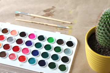 Paint Set on Brown Craft Paper - 213305987
