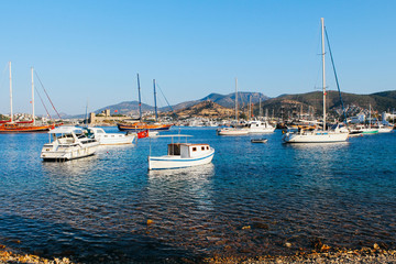 Fototapeta na wymiar Aegean sea marina harbor in Bodrum, Turkey
