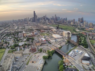 Fototapeta premium Aerial Drone View of the City of Chicago on Lake Michigan
