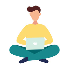 Character Sit On The Floor Working On Laptop