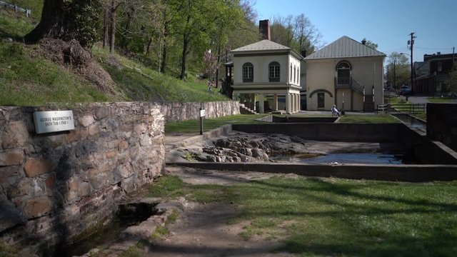 Steadicam moving toward George Washington’s Bathtub and Lord Fairfax Spring and Gentleman’s Spring in Berkeley Springs State Park.