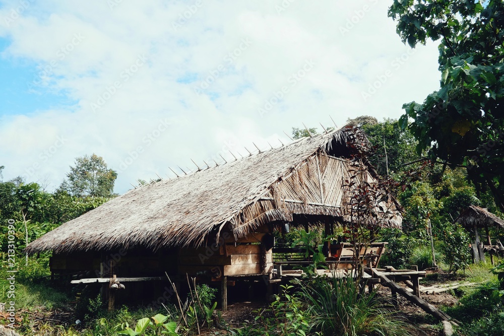 Wall mural Muara Siberut, Mentawai Islands / Indonesia - Aug 15 2017: tribal jungle home