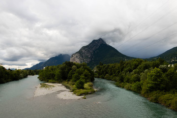 Drac River seen from the Vercors Bridge in Grenoble, France