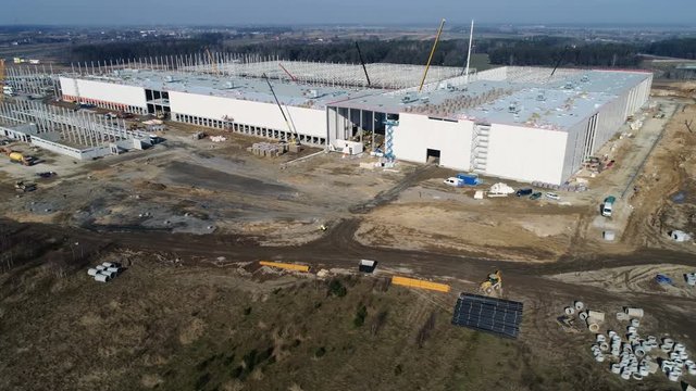 Aerial view of a big construction site af a new logistics center