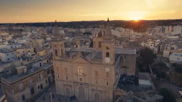 Aerial shot over St George Parish Church at Sunset