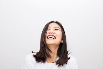 Fototapeta premium Laughing of asian beautiful positive thinking women with short hair