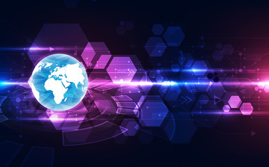 Abstract digital technology connection on Earth concept background, vector illustration