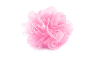 Bath sponge Pink isolated on a white background, used for scrub bath, with clipping path.