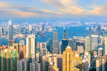Fotobehang Hong-Kong Hong Kong city skyline with Victoria Harbor view