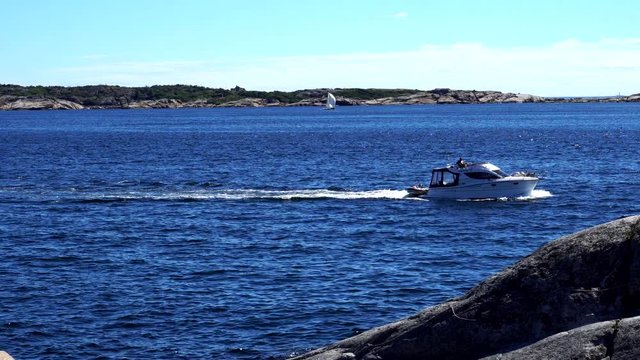 Yacht,boat passing by on north sea in norway at kjerringvik