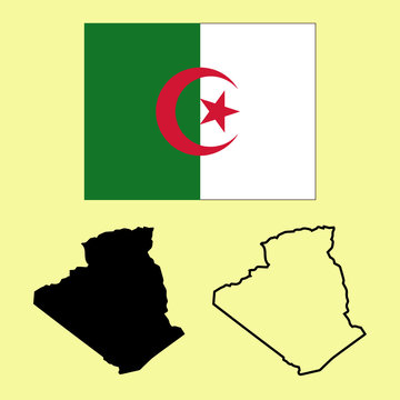flag and map of Algeria. vector illustration