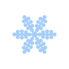 Snowflake icon. Blue silhouette snow flake sign, isolated on white background. Flat design. Symbol of winter, frozen, Christmas, New Year holiday. Graphic element decoration. Vector illustration
