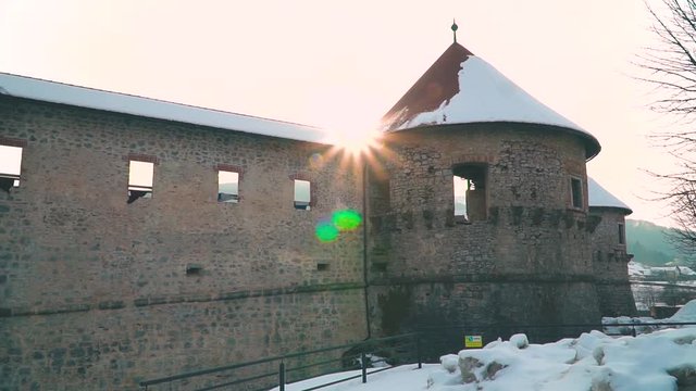 Sunset behind medieval castle