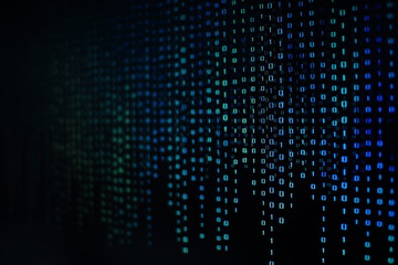 multiple layers binary code background. number one and zero in pattern moved upward.
