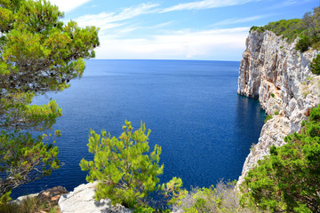 Cliffs in Telascica Nature Park, Dugi Otok island in the Adriatic sea. Croatia.