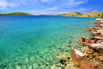 Clear blue sea in Kornati islands national park. Adriatic sea. Croatia.