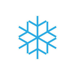 Snowflake icon. Blue silhouette snow flake sign, isolated on white background. Flat design. Symbol of winter, frozen, Christmas, New Year holiday. Graphic element decoration. Vector illustration