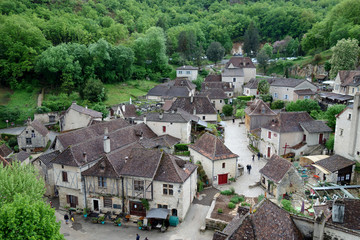 view of Saint-Cirq-Lapopie from above in France