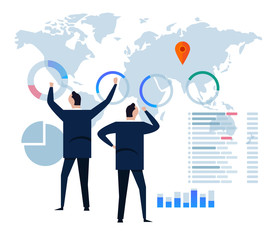 Flat design concept business strategy. Analysis data and Investment. Business Financial review infographic elements. illustration.In front of the big screen