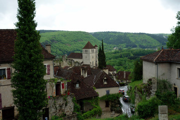 view of the town Saint-Cirq-Lapopie in France