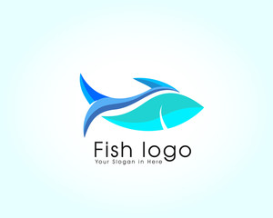 Naklejka premium Blue abstract fish icon, fish logo, simple seafood logo, restaurant logo