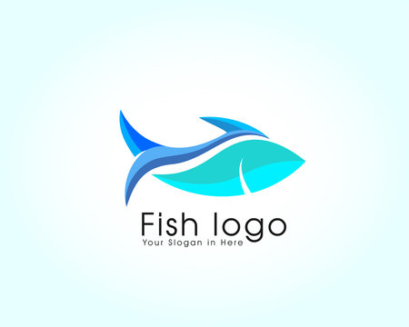 Blue abstract fish icon, fish logo, simple seafood logo, restaurant logo