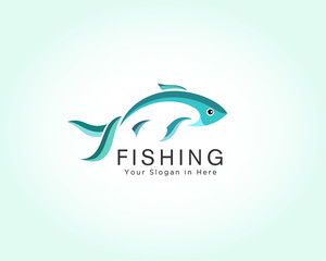 Obraz premium Abstract blue fish, fishing logo, seafood restaurant