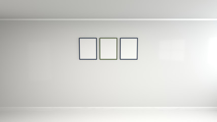 Blank white poster in colorful frame on the wall
