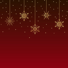 Naklejka na ściany i meble Vector Christmas background with golden hanging snowflakes.