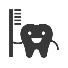 Happy cute tooth carrying toothbrush, dental related solid icon