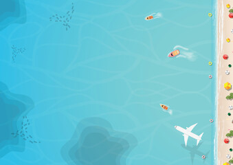 Top view of beach and sea with umbrella Vector