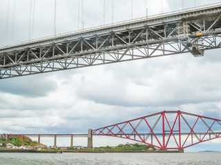Two bridges through the Firth of Forth. Edinburgh, Scotland, UK