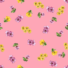 Watercolor painting of leaf and flowers background