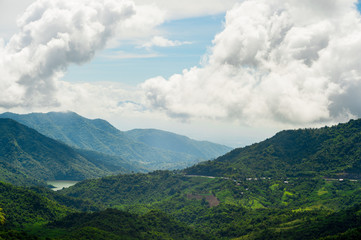 Fototapeta premium Panorama view blue sky and cloudy of nature and top view of mountain and forest in Khao Kho, Phetchabun Province. One of the most popular attractions in Thailand.