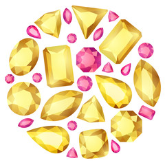 Cartoon gem circle composition