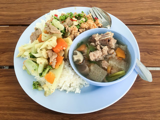 easy Thai food for lunch on the wooden table