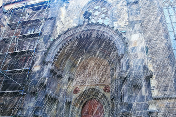 autumn landscape in the czech republic / rain in Prague, red roofs, panoramic view of Prague in rainy autumn, weather cold