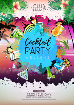 Summer Cocktail party poster design. Cocktail menu